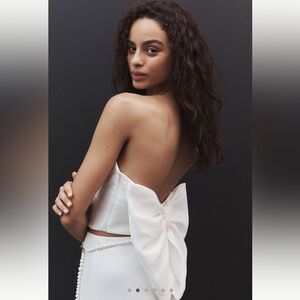 Hutch White Strapless Crop Top with Bow